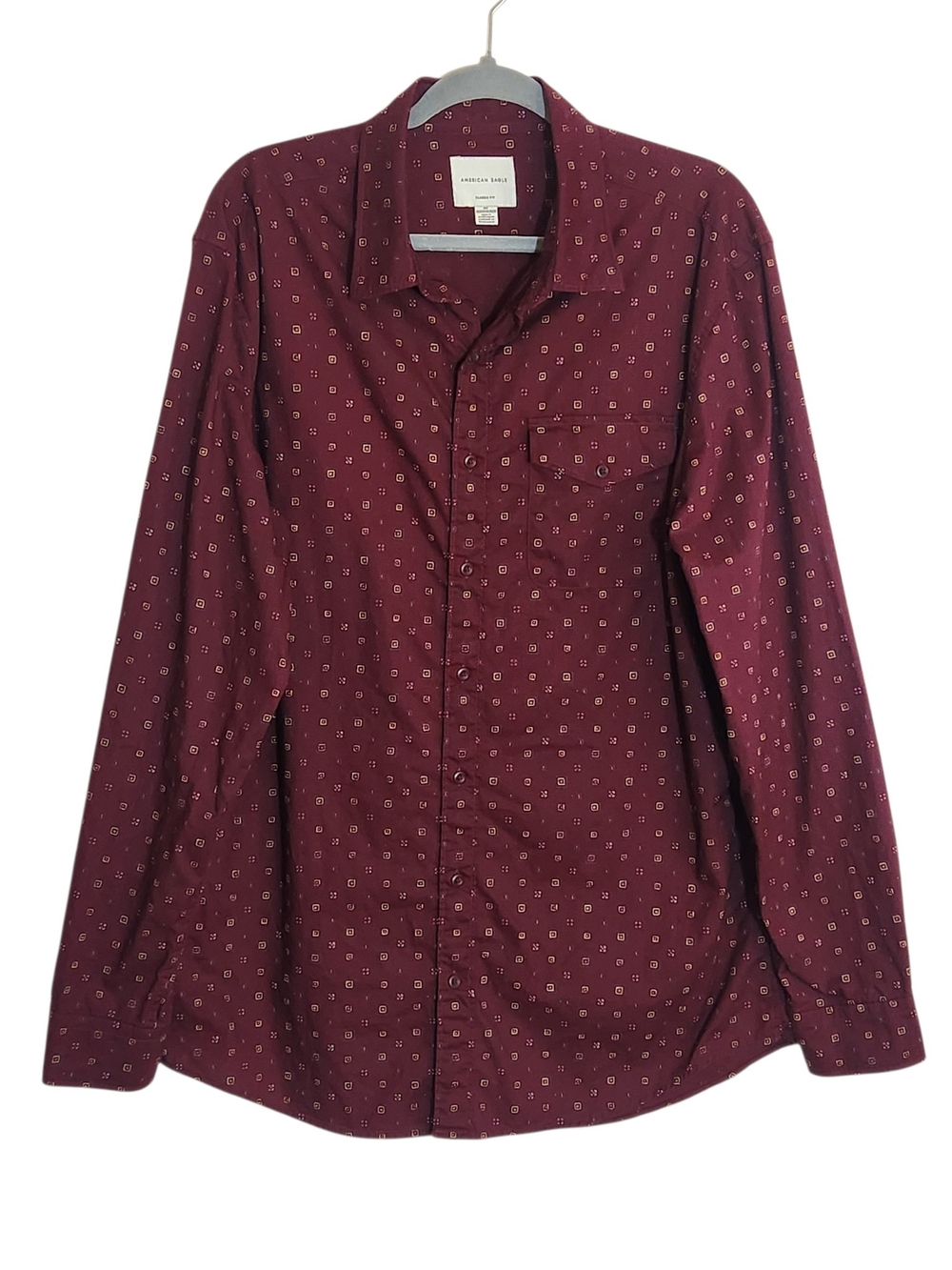 American Eagle Burgundy Print Classic Fit Button Down Shirt Size XL Tall